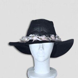 Handcrafted Cowboy Hat Floral Applique Black OS